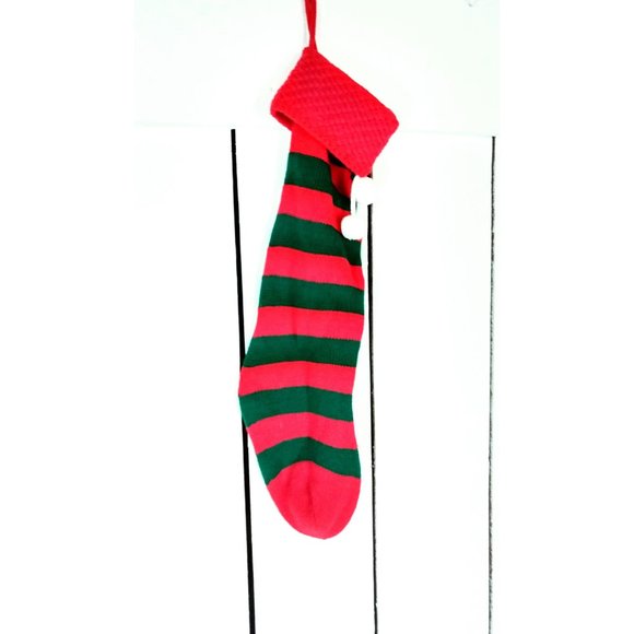 Vintage red and green long striped slouchy Christmas stocking - Picture 2 of 3